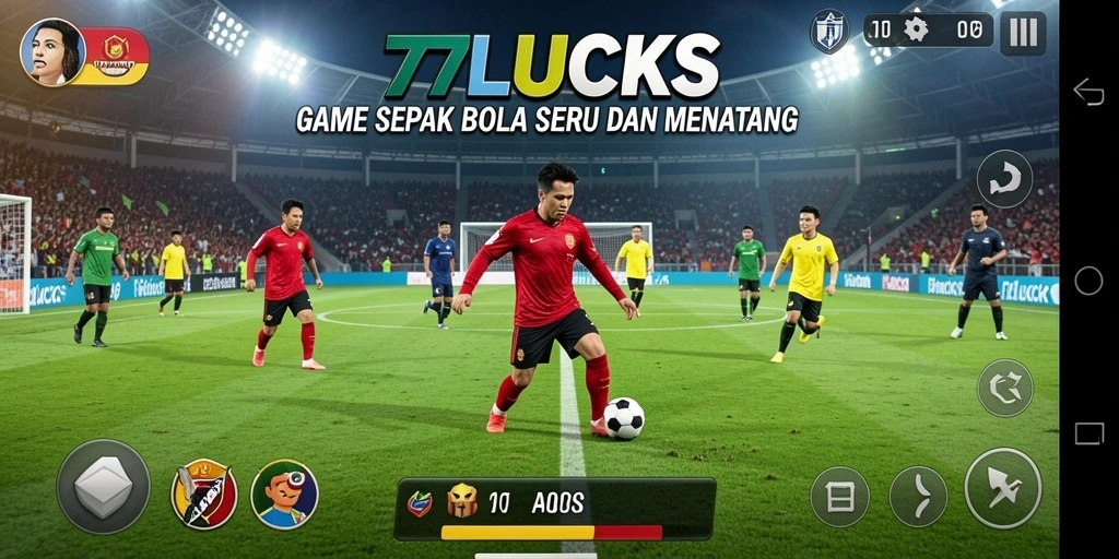 Tampilan gameplay seru 77LUCKS dalam aksi sepak bola.