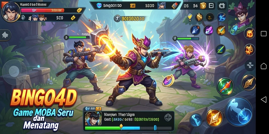 Tampilan gameplay seru dalam BINGO4D di arena MOBA.