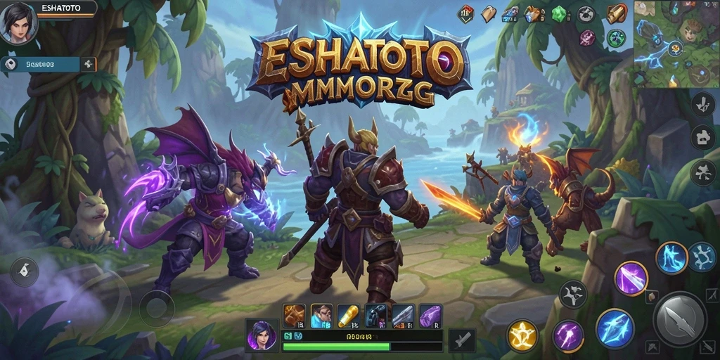 Screenshot ESHATOTO menampilkan pertarungan epik di dunia MMORPG.
