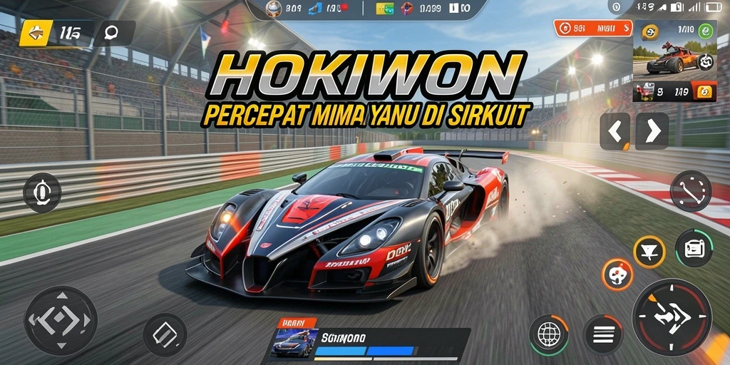 Tampilan gameplay HOKIWON menampilkan kecepatan tinggi dan trek menantang.