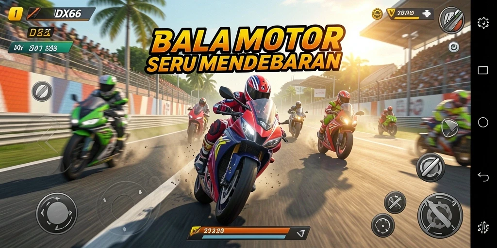 Tampilan gameplay IDX66 dengan aksi balap motor yang intens.