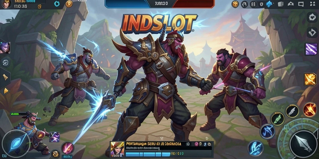 Tangkapan layar gameplay INDSLOT menunjukkan pertarungan seru dalam MOBA.