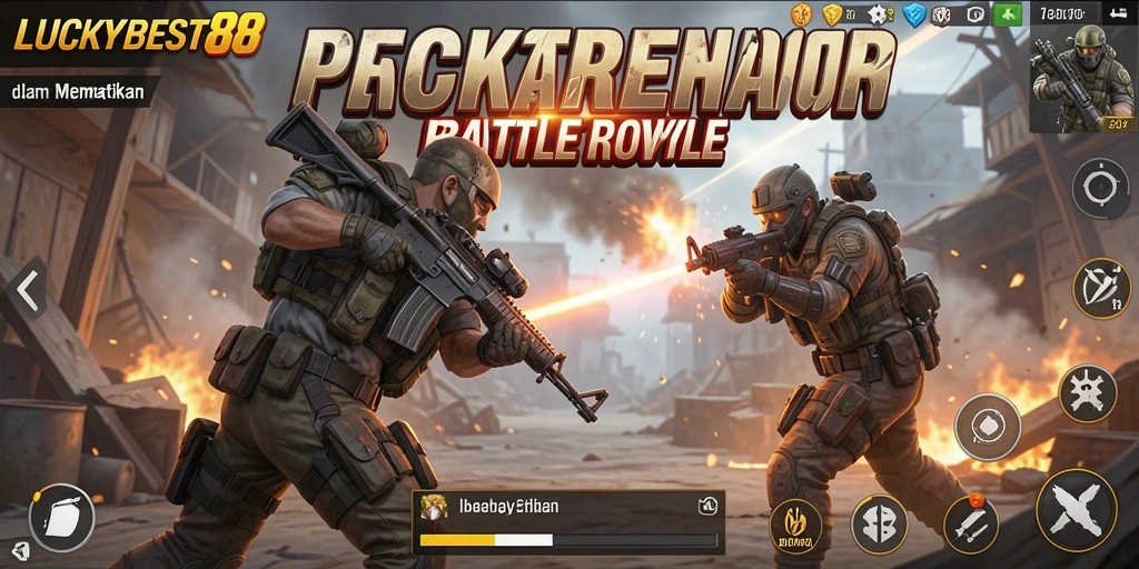 Screenshot LUCKYBEST88 menampilkan aksi intens dalam pertarungan Battle Royale.