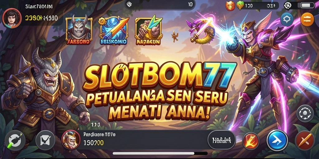 Tampilan gameplay menarik SLOTBOM77 dengan karakter petualang.
