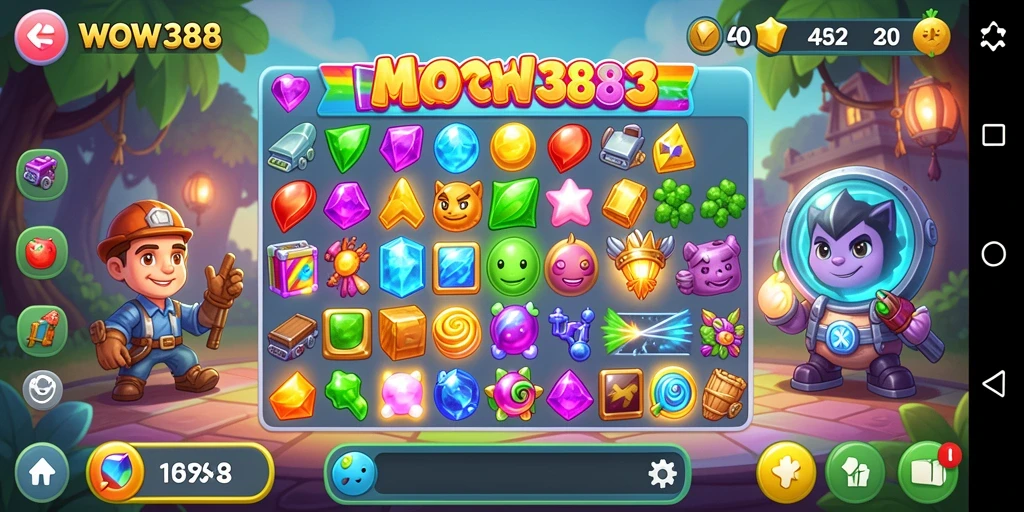 Tampilan gameplay menarik dari game Match-3 WOW388.